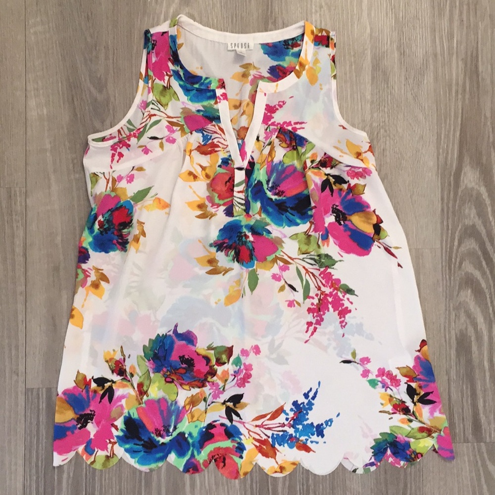 Floral Spense tank with scallop hem / size S